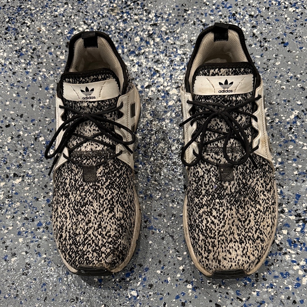 Adidas Black and White Speckled Knit Sneakers 10 1/2